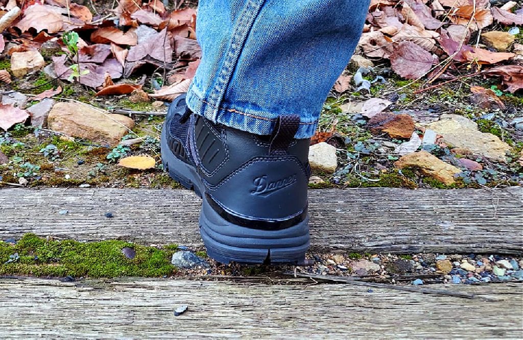 heel of Danner boot with brand embedded